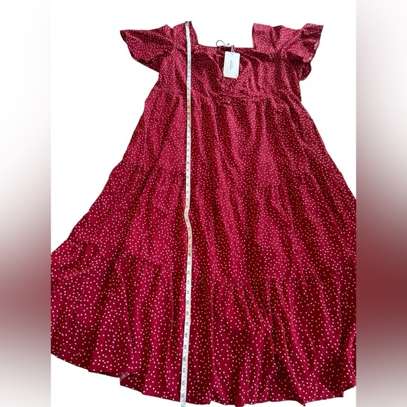 New Bloom Chic Women's US 22 24 Red Polka Dot Ruched Front Tiered Midi Dress NWT - Picture 12 of 13